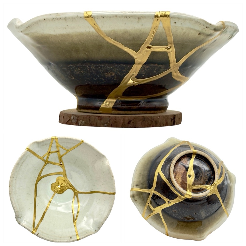Kintsugi Bowl Vase Pottery Centerpiece Gold Crack Art Growth Anniversary Gift